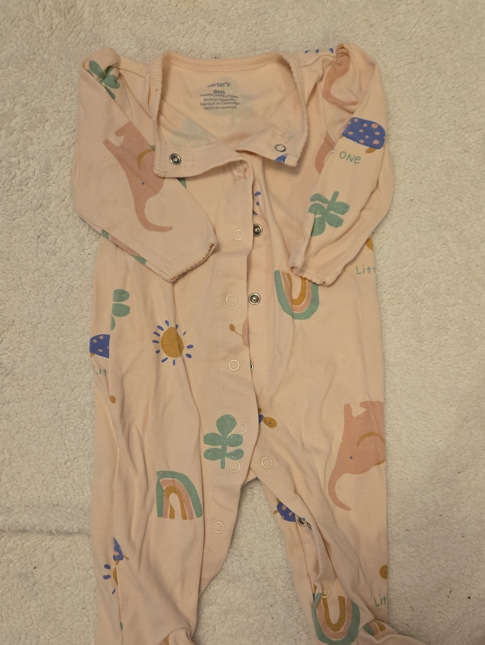Carter's Peach One-Piece Footie with Rainbow & Elephant Prints